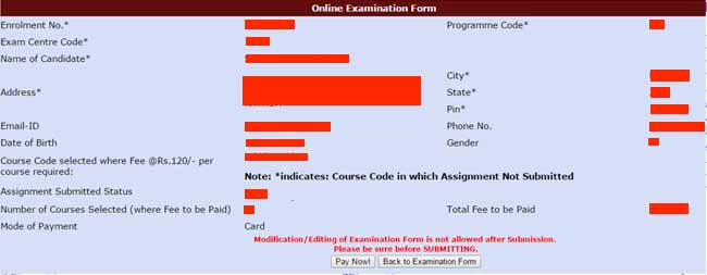 ignou exam fee online payment form