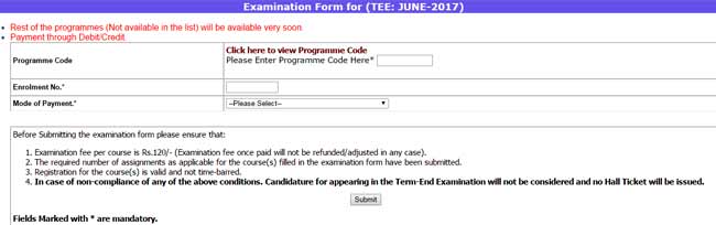 Ignou examination form online