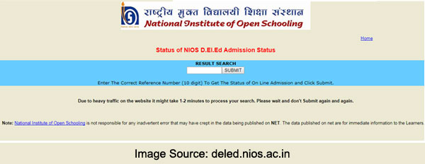 NIOS DELED Admission Status